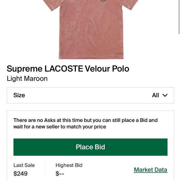 Supreme x Lacoste - SS18 Velour Polo Tee - Light Maroon - Medium - Used - Picture 7 of 7